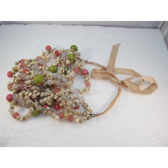 Vintage Multi Strand Shell & Bead Necklace with Ribbon Tie - Picture 14 of 15